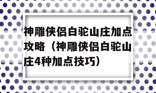 神雕侠侣白驼山庄加点攻略（神雕侠侣白驼山庄4种加点技巧）-图1